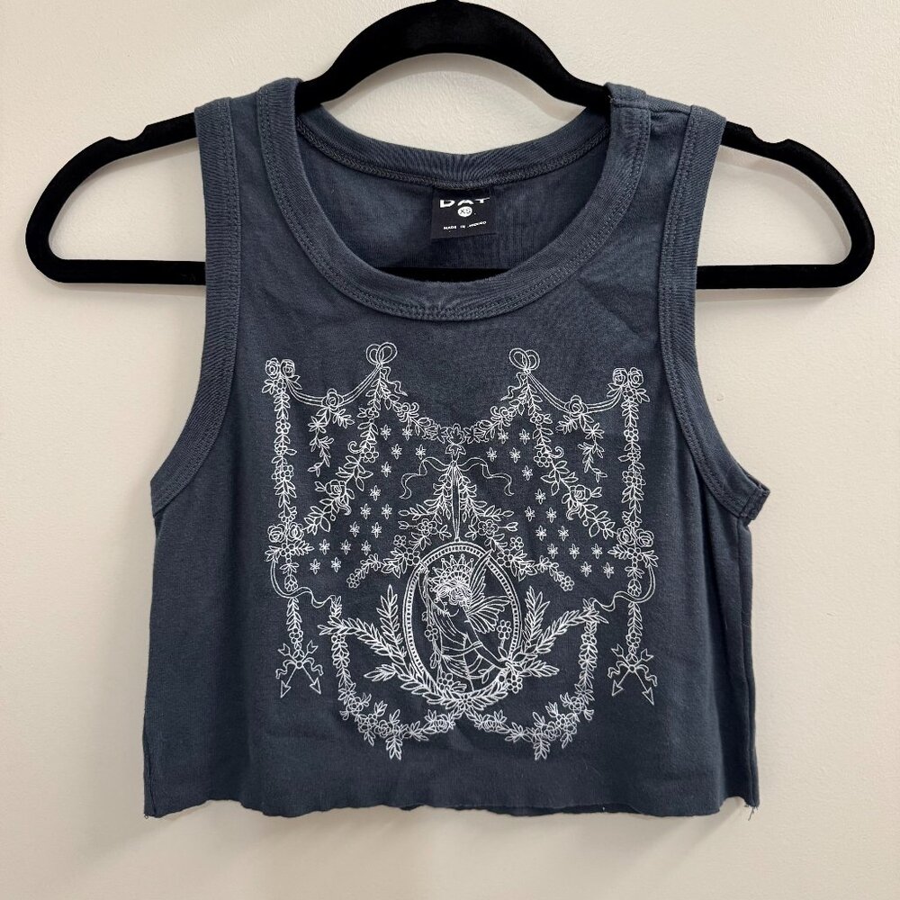 Women's Size XS Dark Gray/Navy Bohemian Cropped Sleeveless Tank Top Crop Top